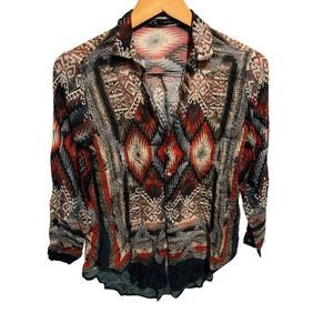Zara Basic Aztec style Button Down long sleeve womens size Small Multicolor